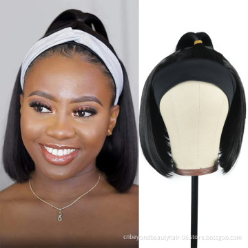 14inch Afro Short bob wig synthetic straight silky wave headband wigs with Scarf for black women